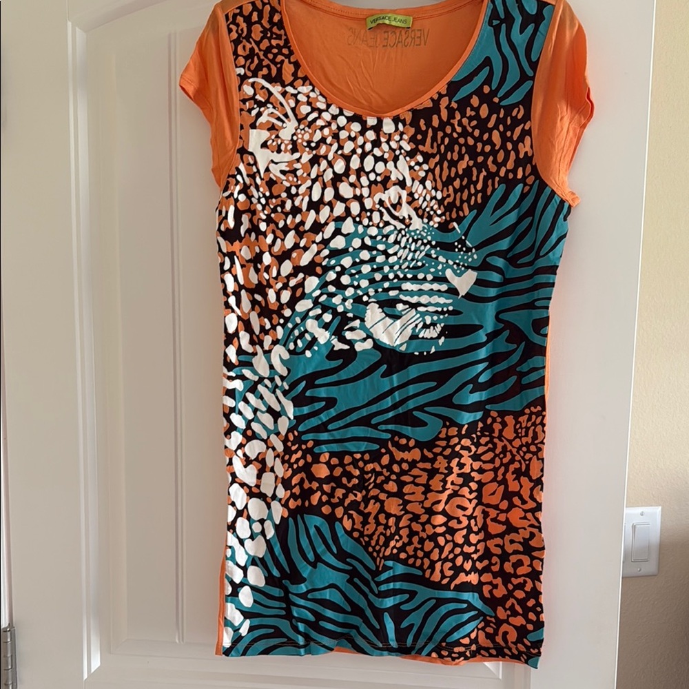 Orange and Blue Animal Print Top